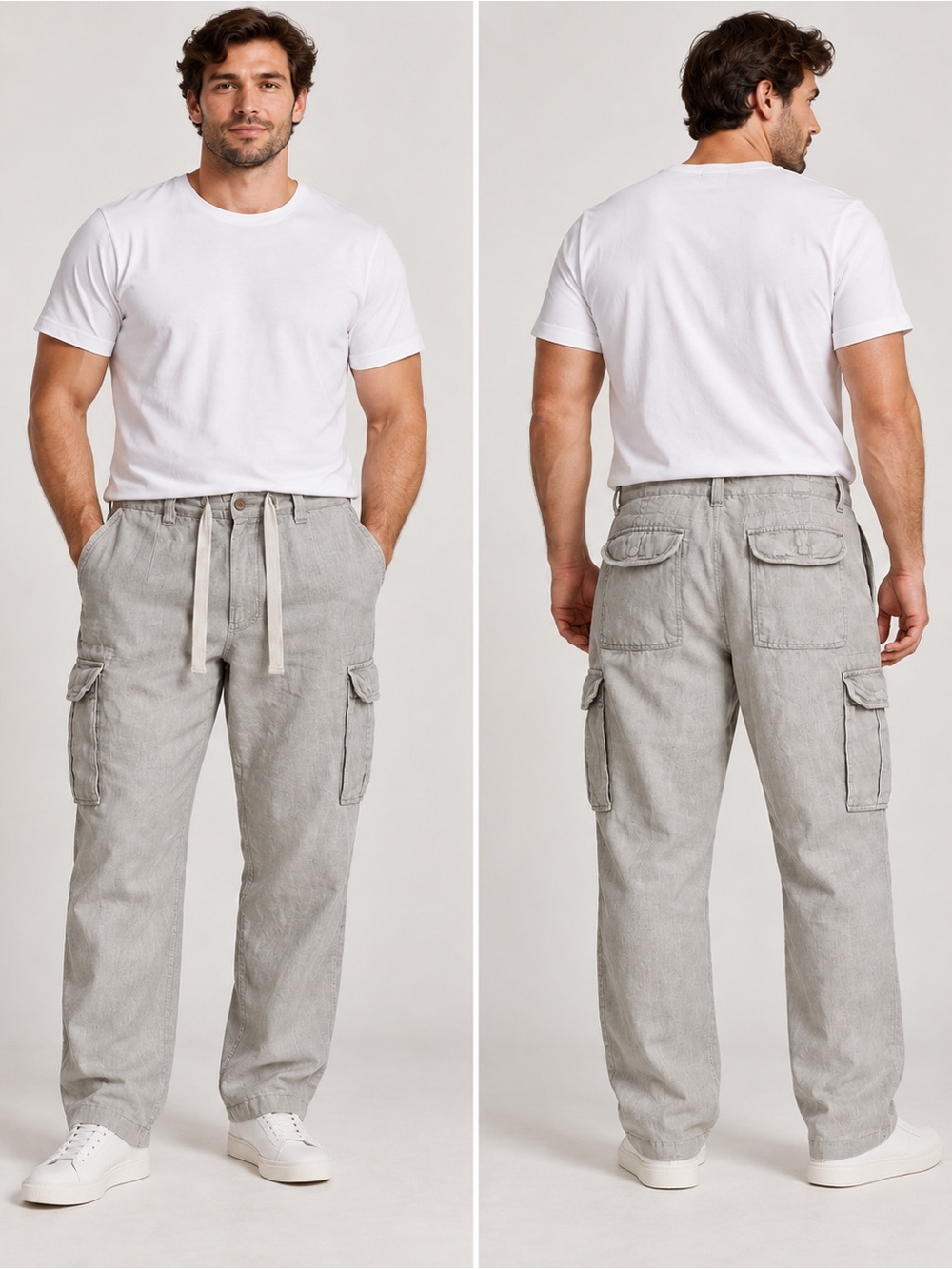 Blue Saks fifth avenue Men's Cargo Pants in Light Gray 100% linen 38